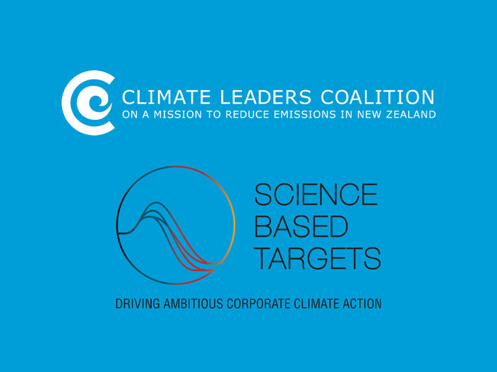 logos for the climate coalition and science based targets on a blue background